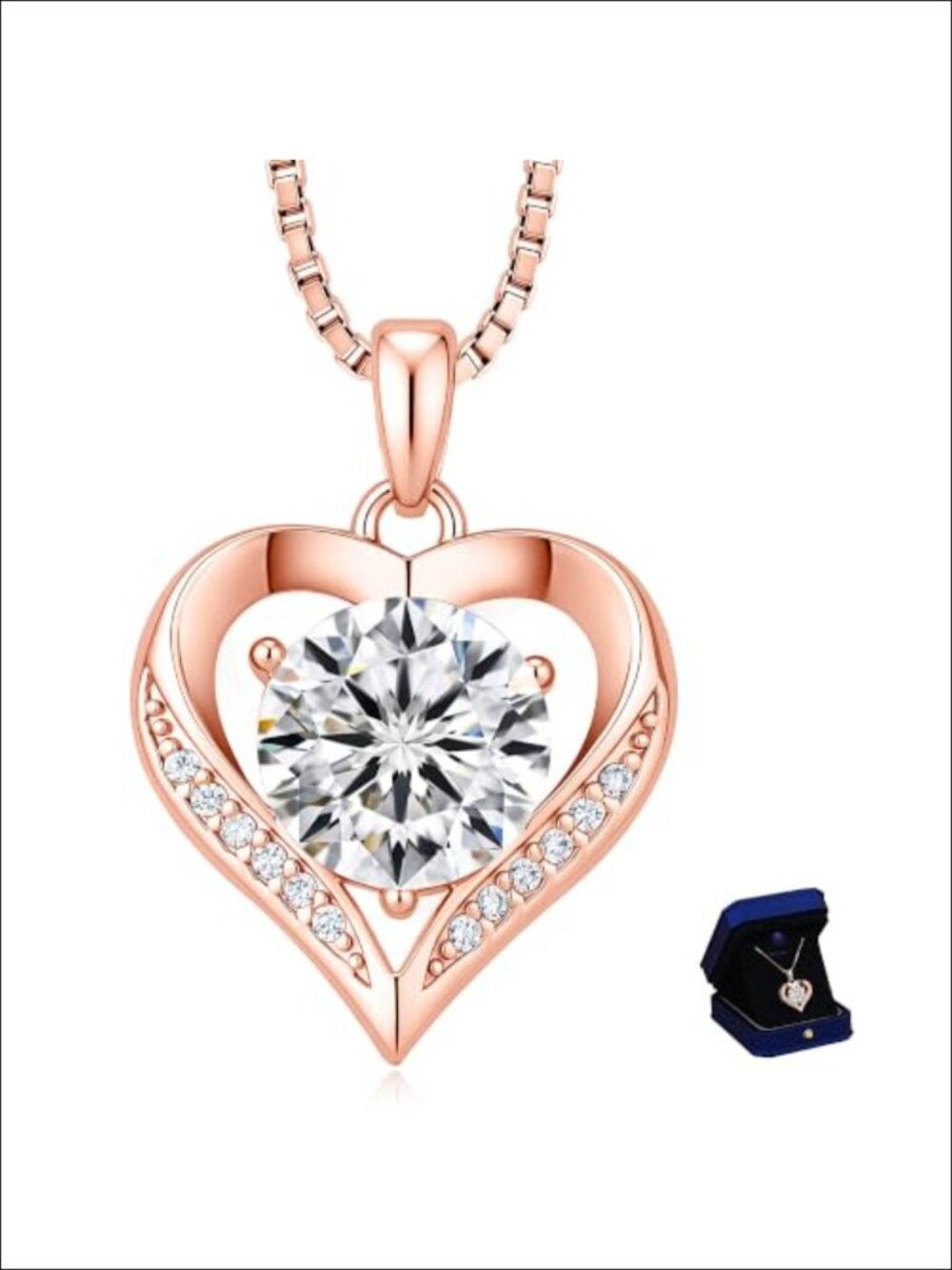 Moissanite Heart Pendant Necklace, Rose Gold Plated, S925 Sterling Silver Fine